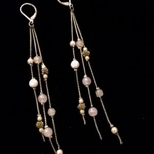 Nwot Gold/Pearl/White Bead Tassel Earrings